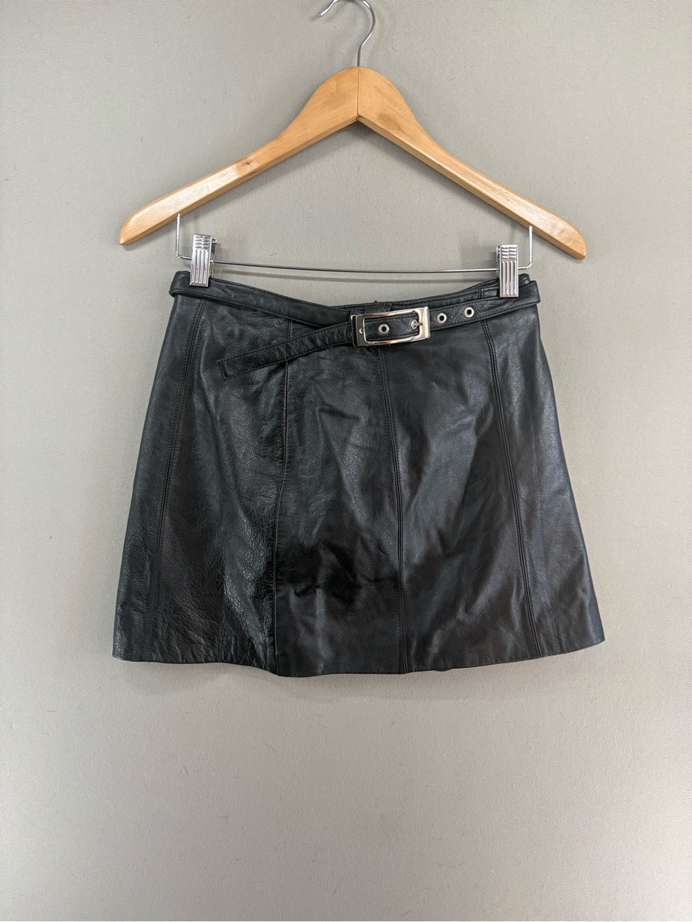 Vintage Maxima Wilson's Leather Mini Skirt 8 Black Belted Y2k 90s